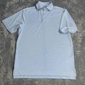 FootJoy Polo Shirt Mens Small Blue White Stripe Golf Performance FJ Logo Back